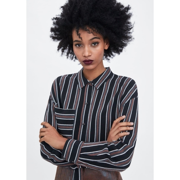 Zara | Tops | Zara Striped Button Down Shirt With Tie | Poshmark
